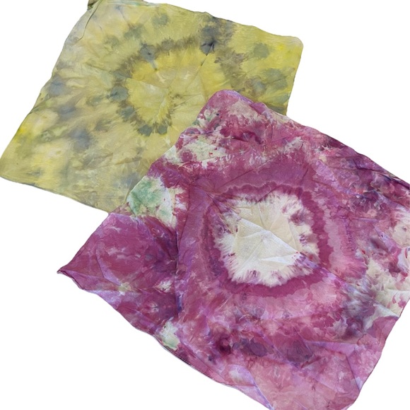 Accessories - Tie Dye Bandana Scarf Set Of Two Cotton Purple Green Festival Western Handmade
